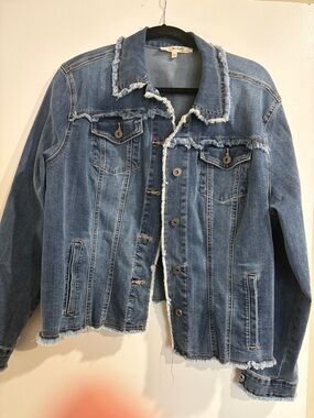 Charlies Distressed Blue Denim Jacket with Frayed Trim